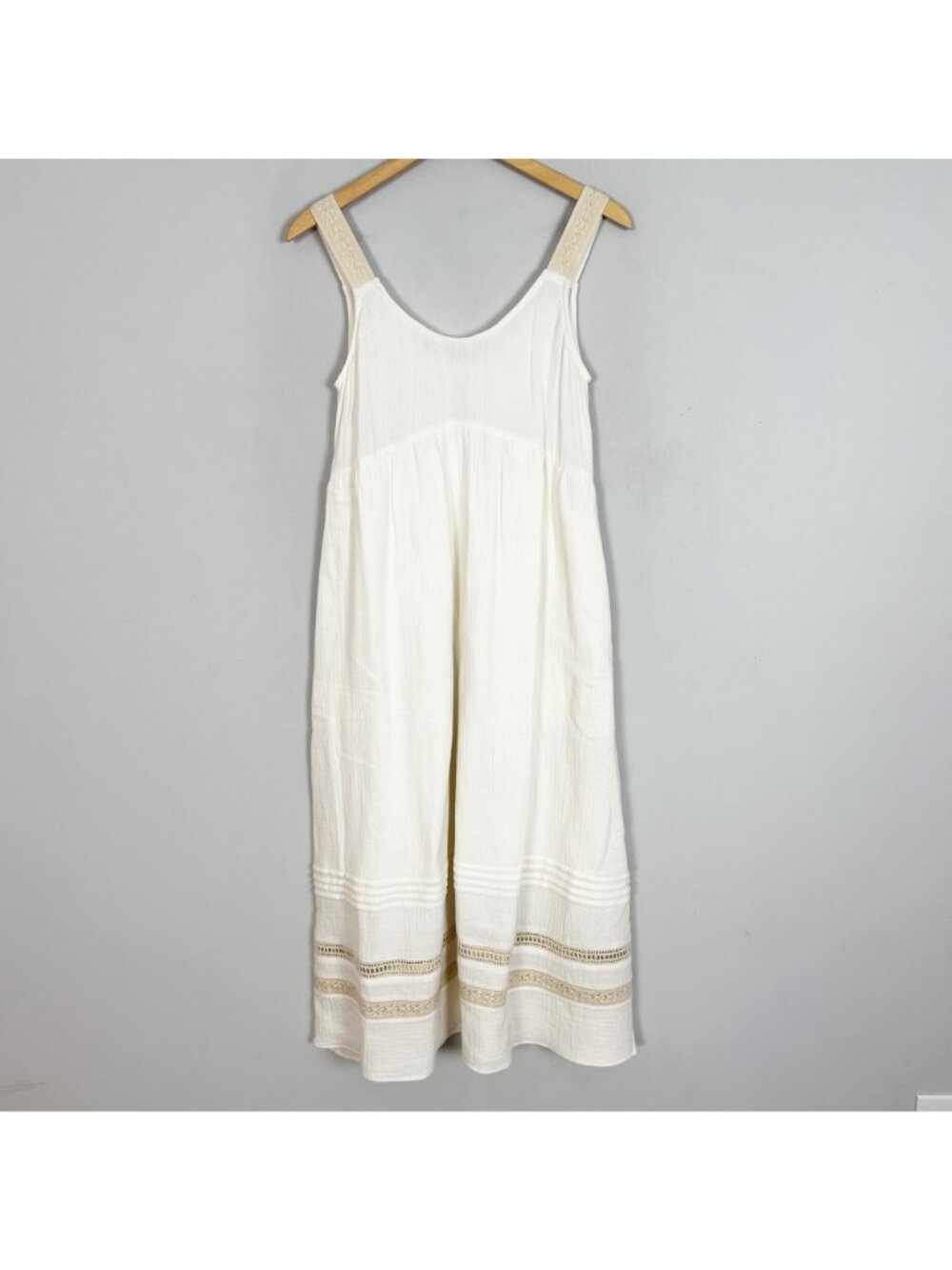 Women's Ivory Gauzy Midi Sundress Crochet Lace Detail Boho Summer Beach Size XS